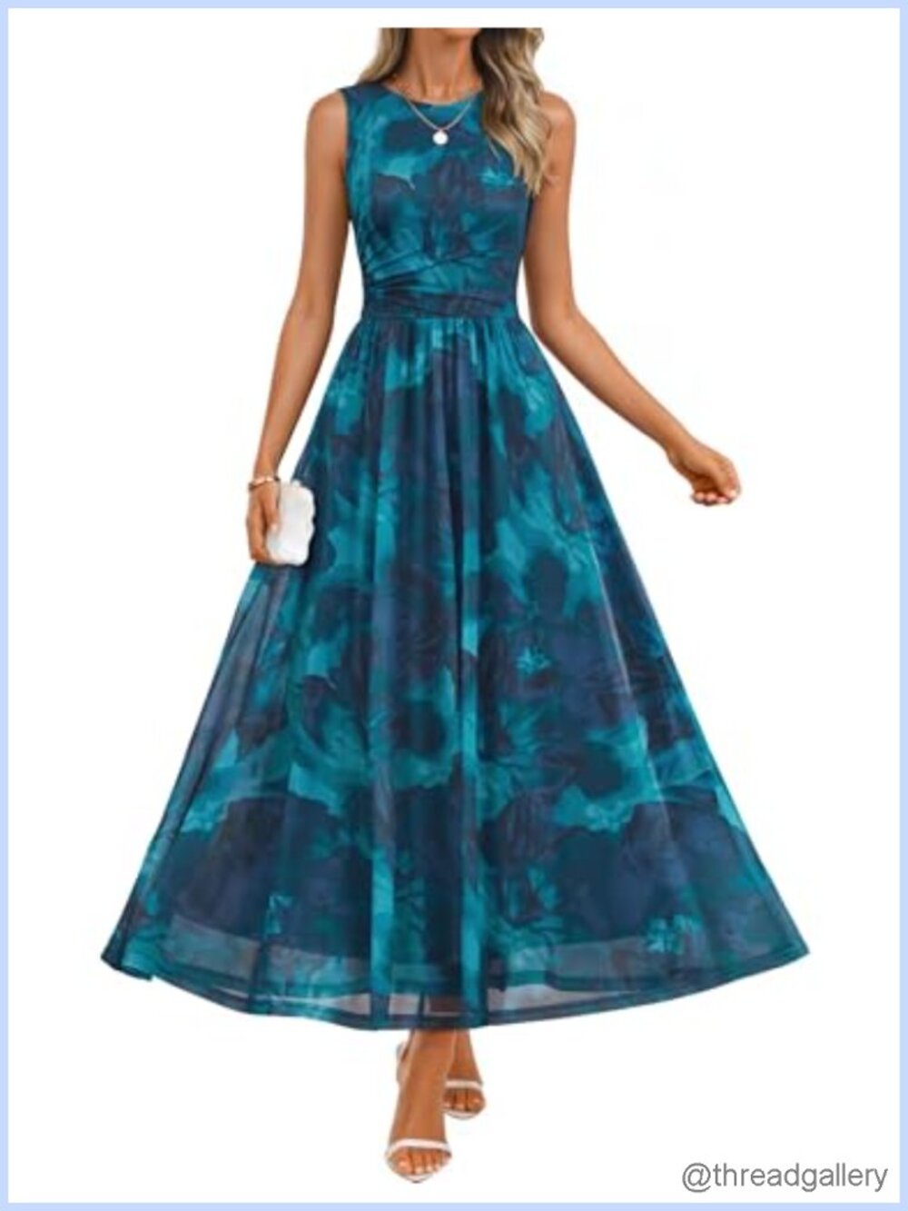 Women's Floral Maxi Dress Sleeveless Tulle Summer Wedding Guest